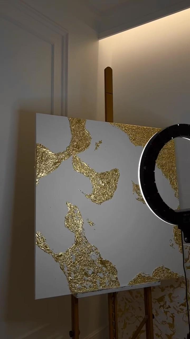 Abstract modern painting art, gold leaf painting, 3d texture painting, large gold leaf painting | learn to paint, lisa elley art