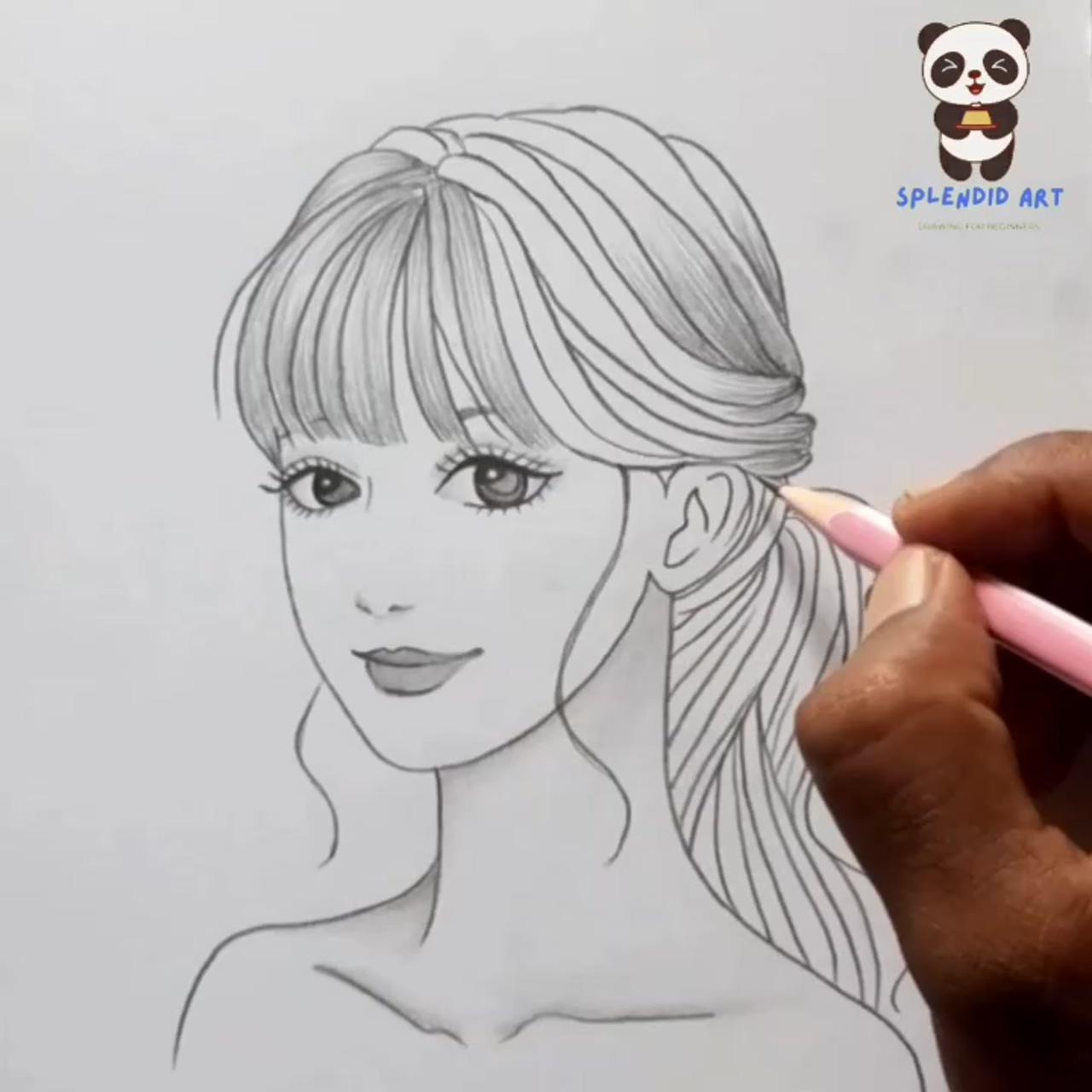 Beautiful girl face drawing | cool girl drawings