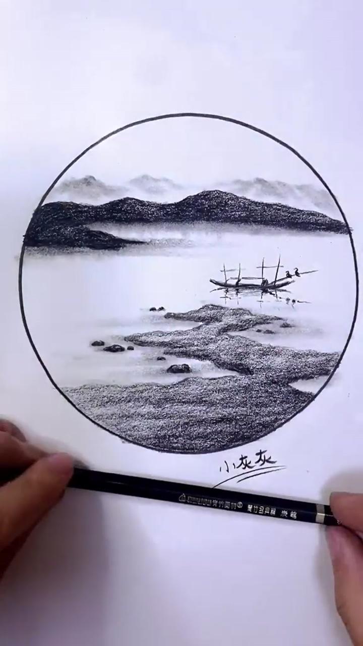 Beautiful river drawing | how to draw landscape #landscape #drawing #drawingtutorial #learnontiktok