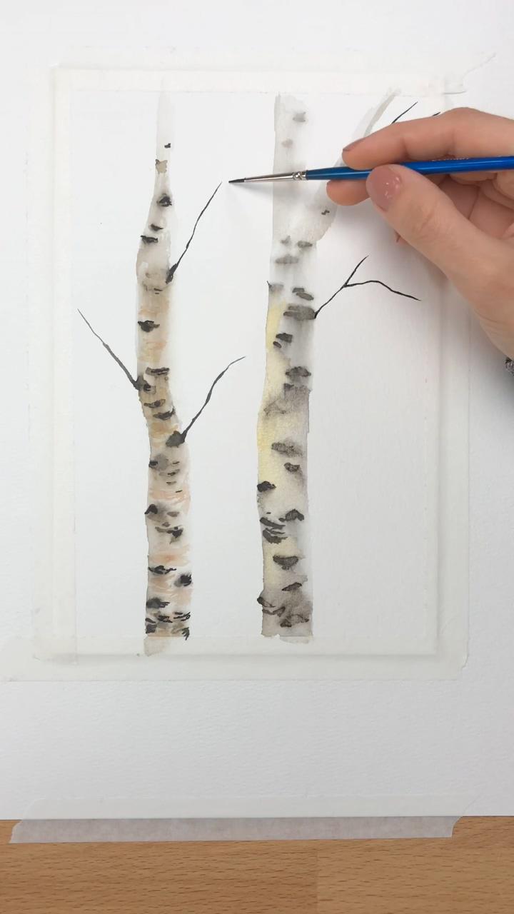 Birch tree tutorial | tree watercolor painting