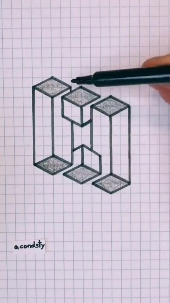 Box illusion wait for the end result | graph paper drawings