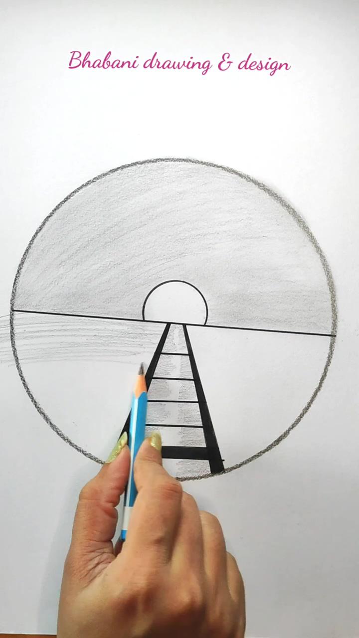 Circle scenery drawing ideas; how to draw landscape drawing