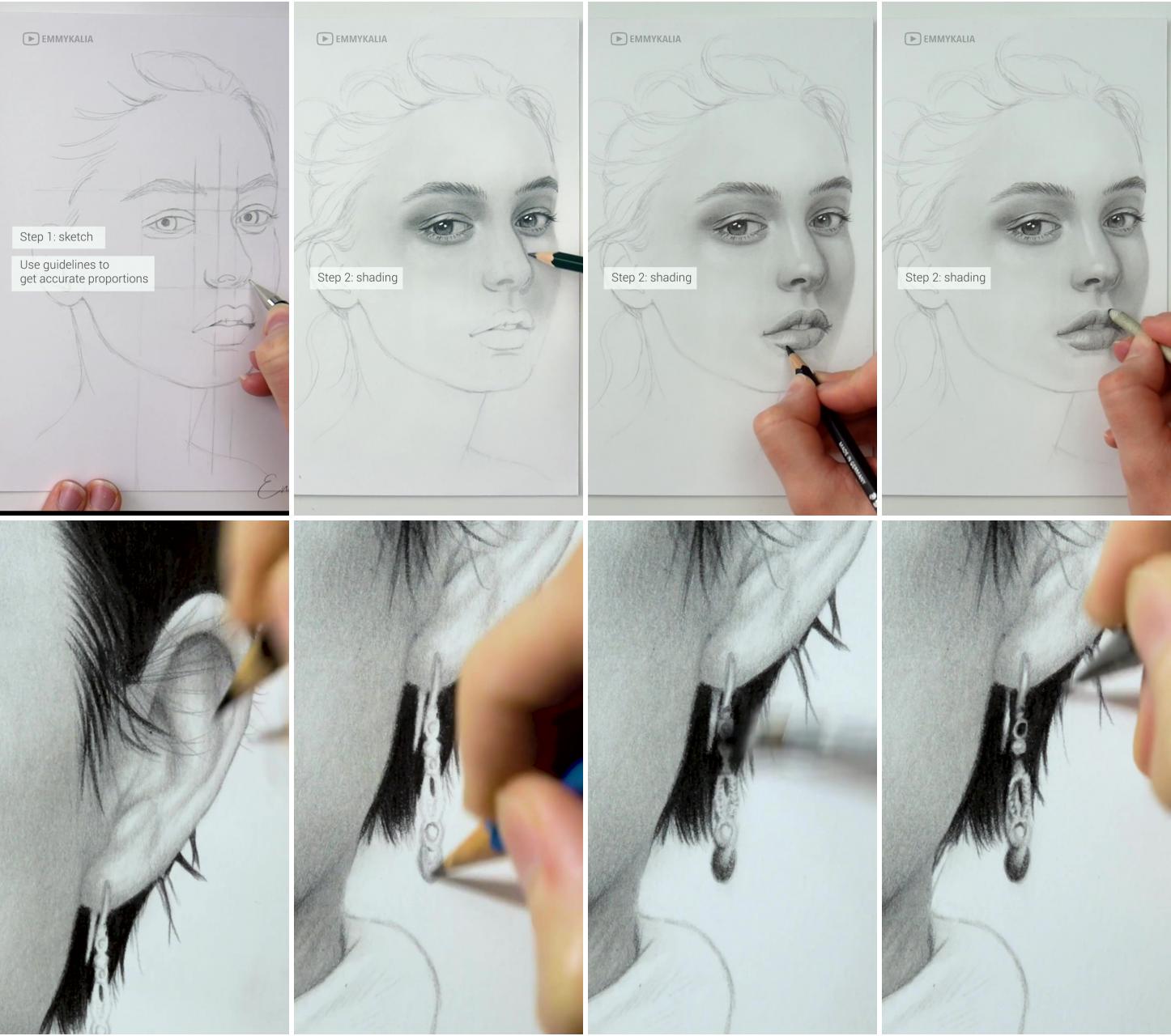 Drawing a face | carrie-anne moss, ear drawing