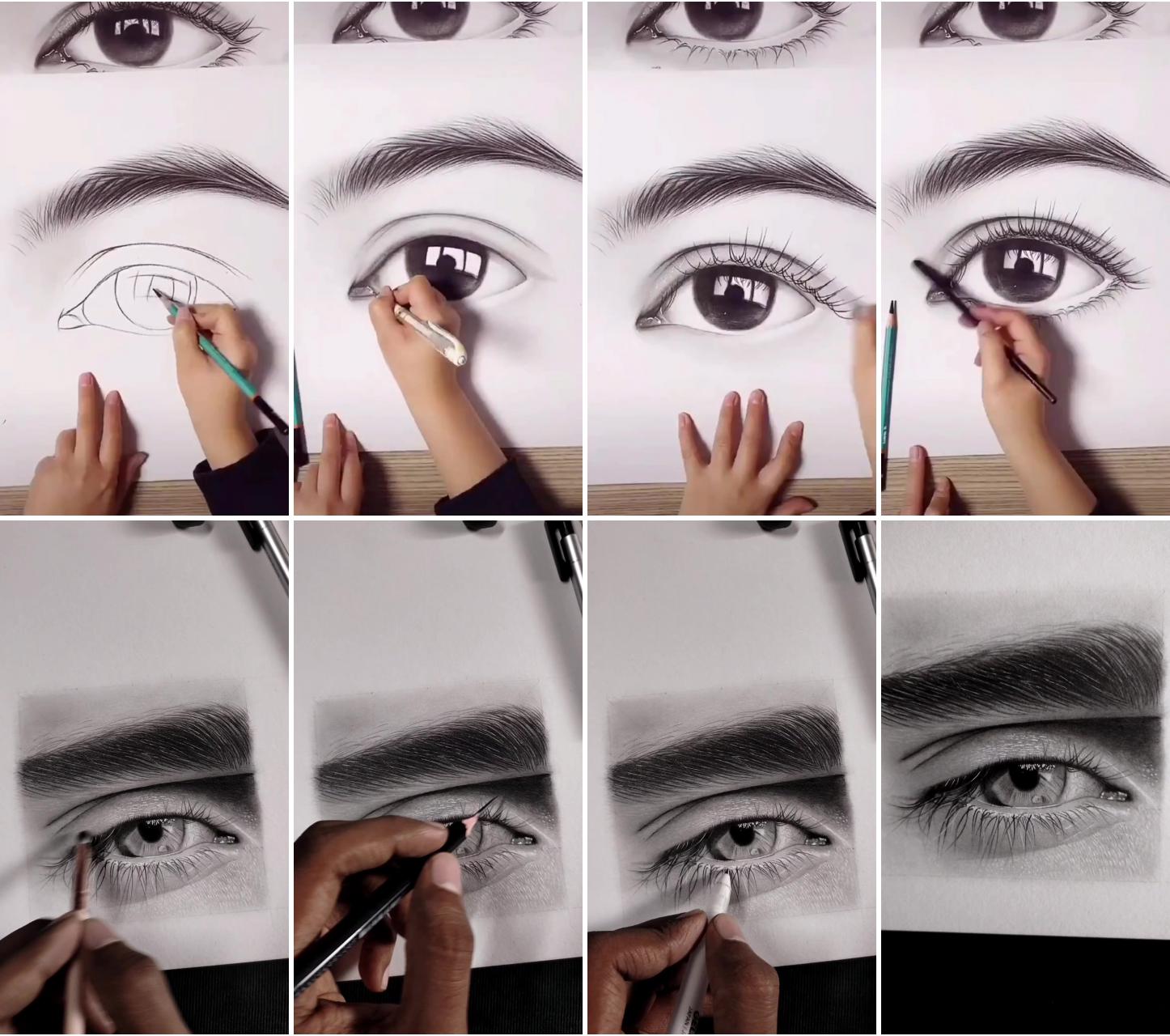 Drawing eye with graphite pencil, some final touches | art tools drawing
