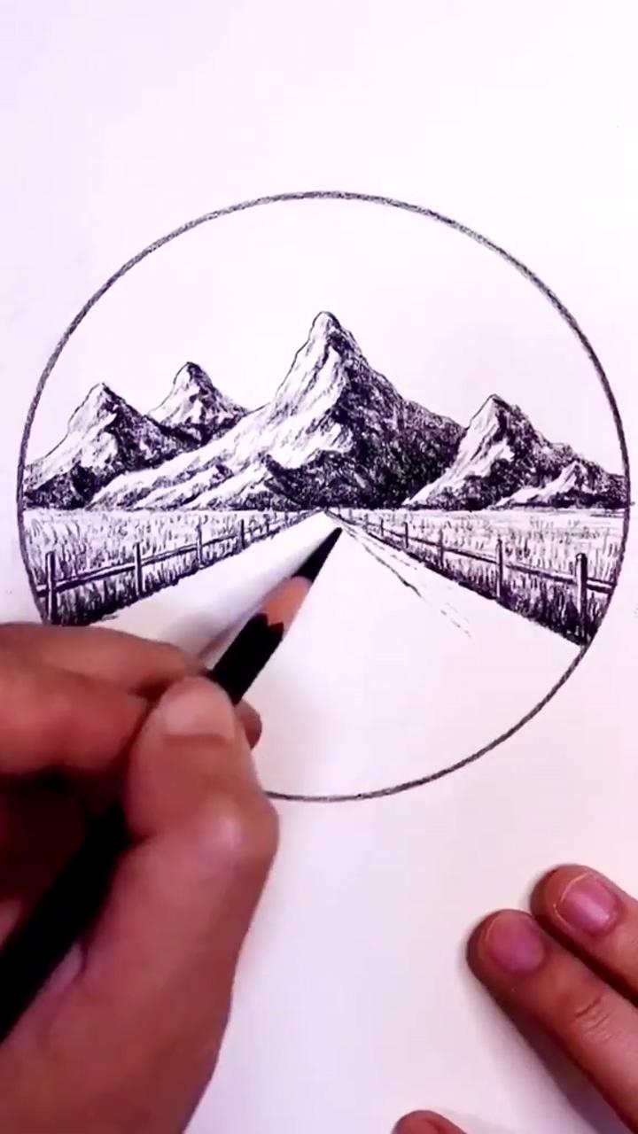 Drawing mountain with pencil | landscape drawing