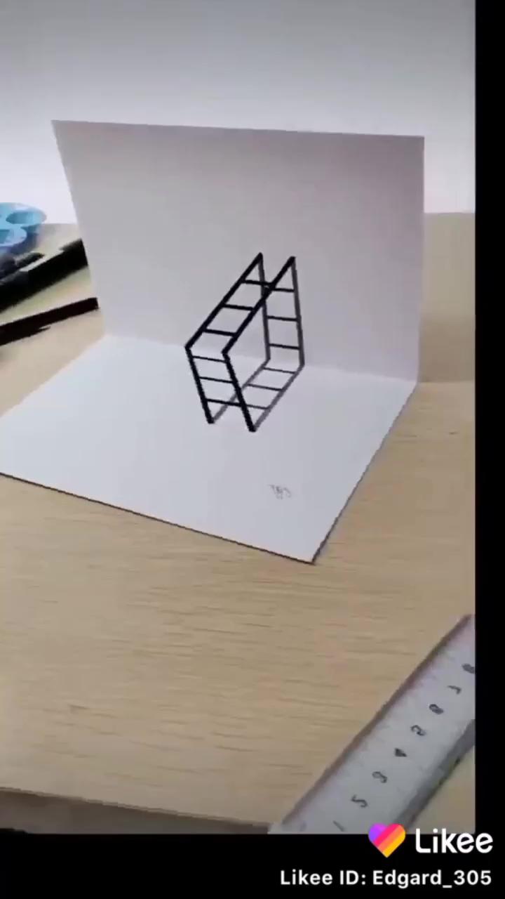 Drawing tutorial of stairs 3d | instruções origami