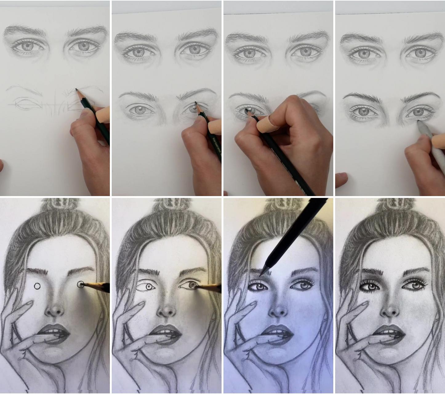 Drawing two female eyes - step by step art tutorial | eye tutorial/pencil drawing