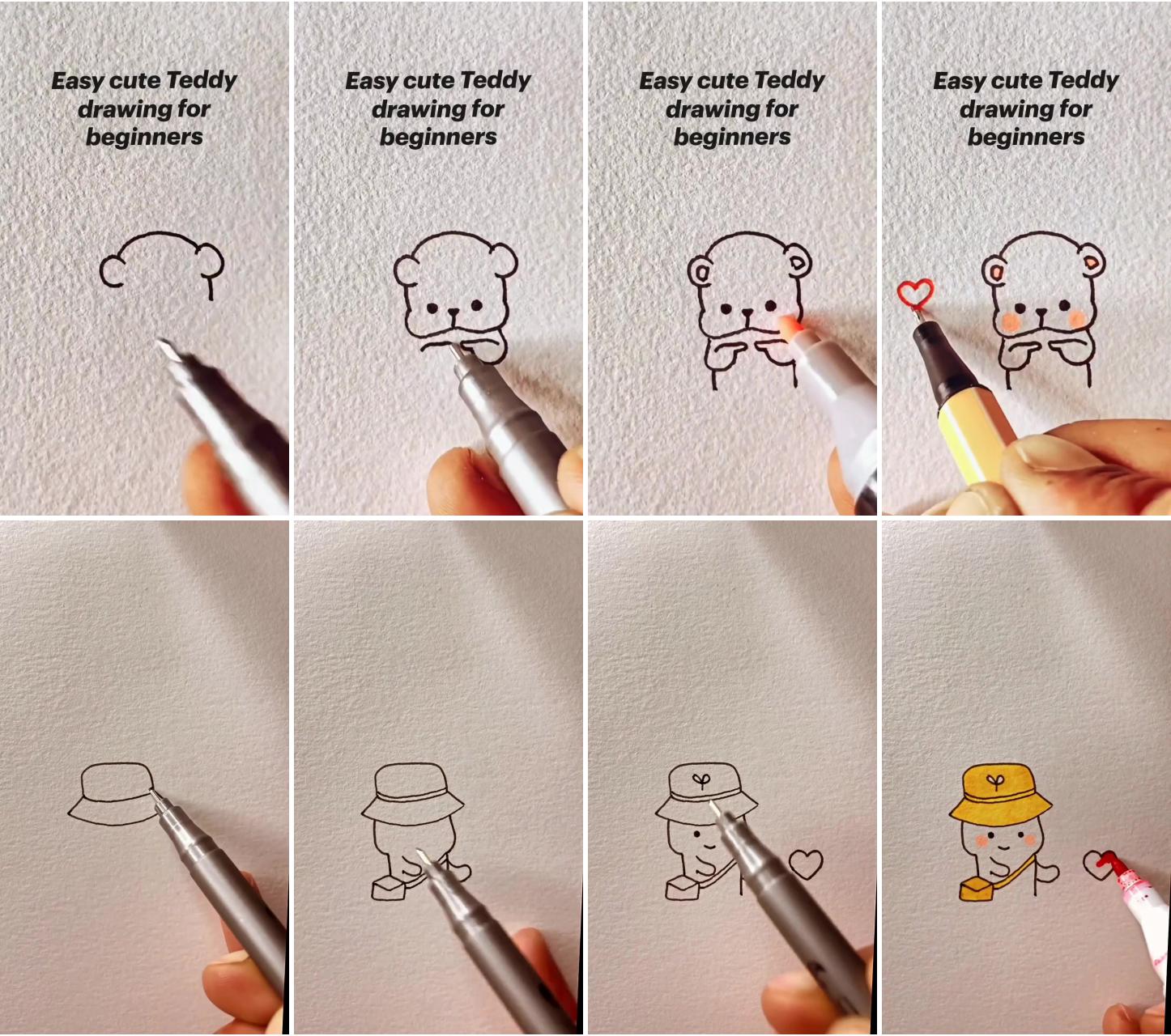Easy cute teddy drawing for beginners, cute minimal drawings step by step | cute doodles drawings