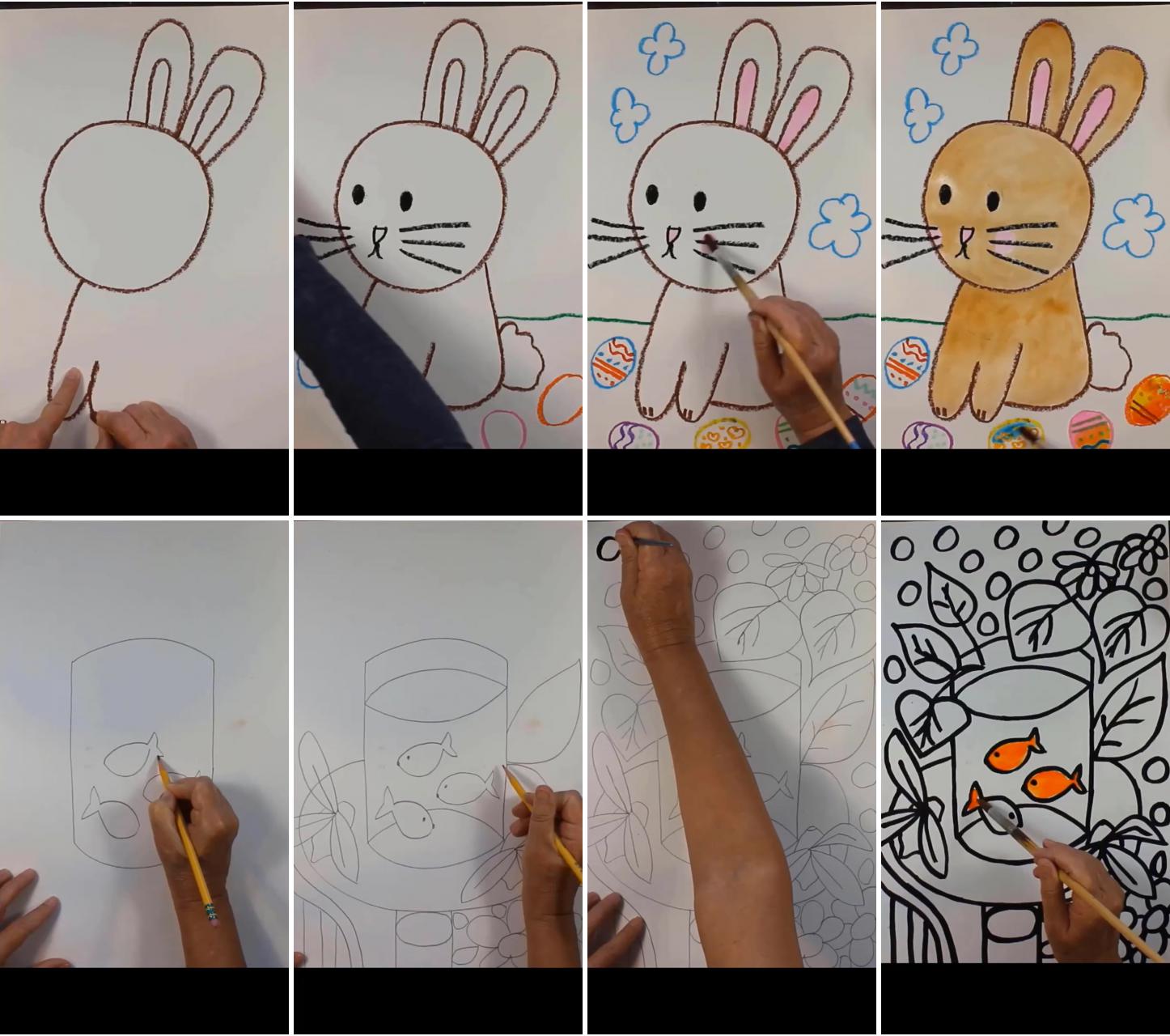 Easy & fun art project for kids: how to draw and watercolor paint the easter bunny & easter eggs | art projects for kids and beginners: inspired by famous artists matisse, kusama, and kandinsky