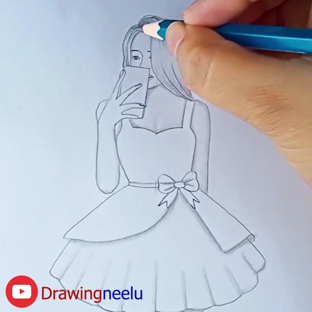 Easy girl frock drawing, easy simple dress drawing, girl drawing easy, drawing for girls | bts army girl drawing step by step
