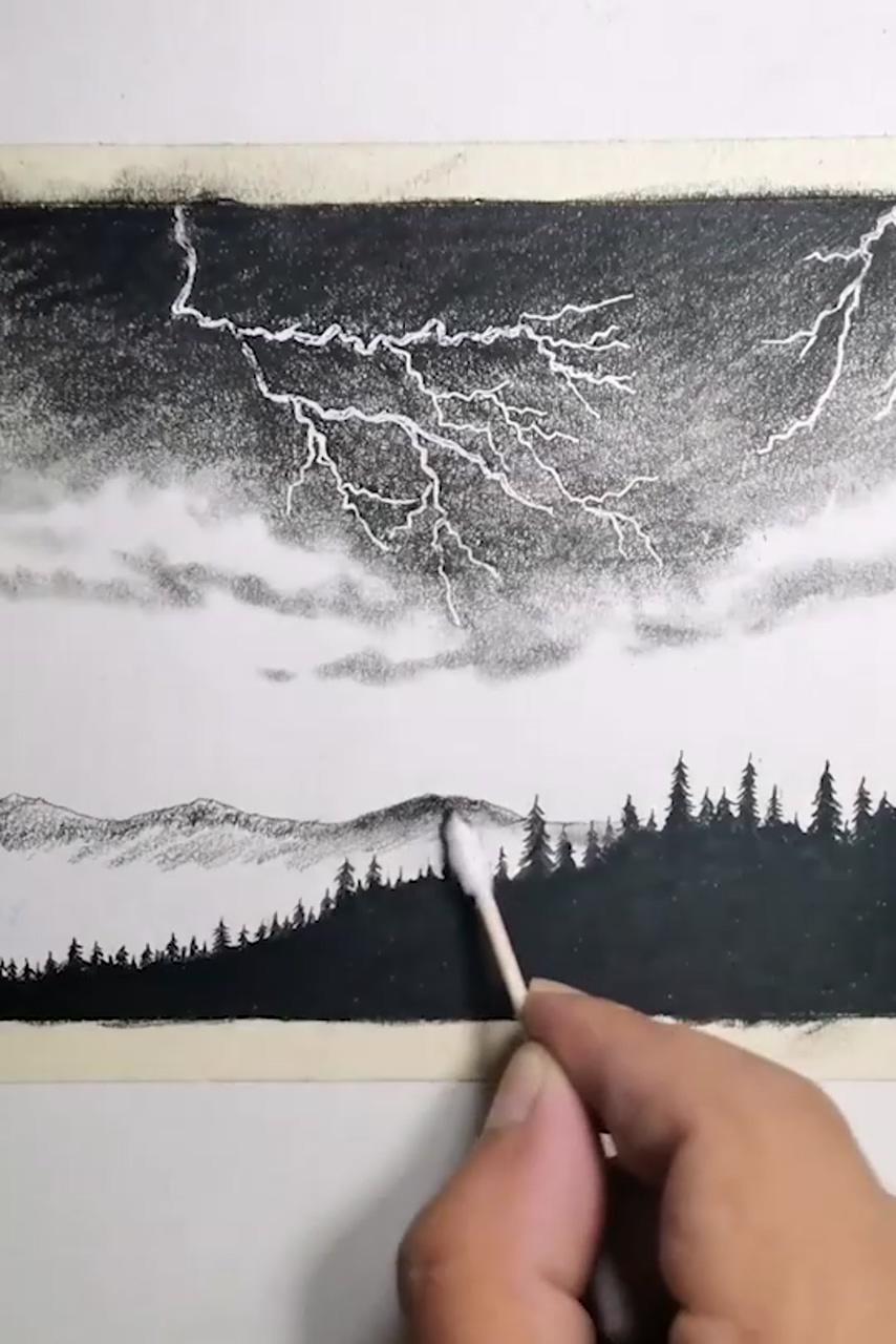 Easy lightning for beginners | twilight sunset scenery drawing