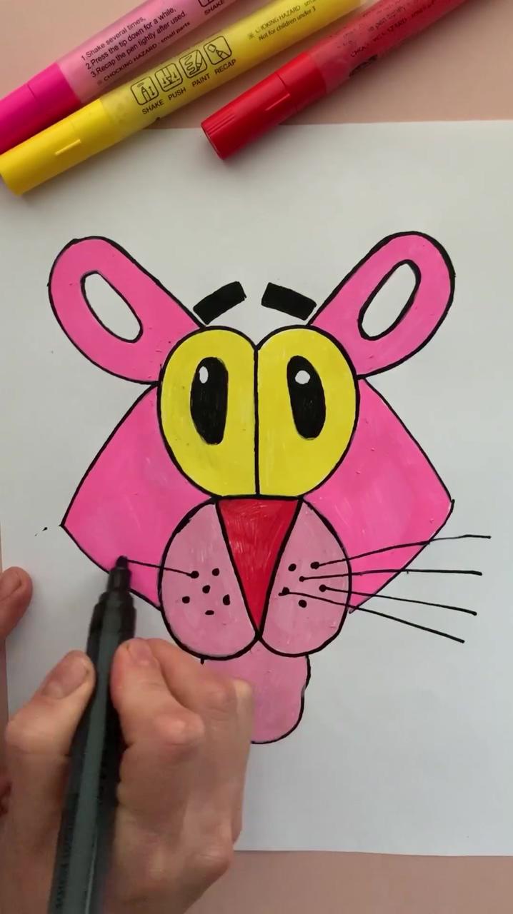 Easy pink panther drawing for kids | origami crafts diy