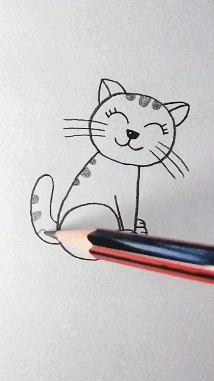 Easy steps to draw, sketch cute cat | cute easy animal drawings