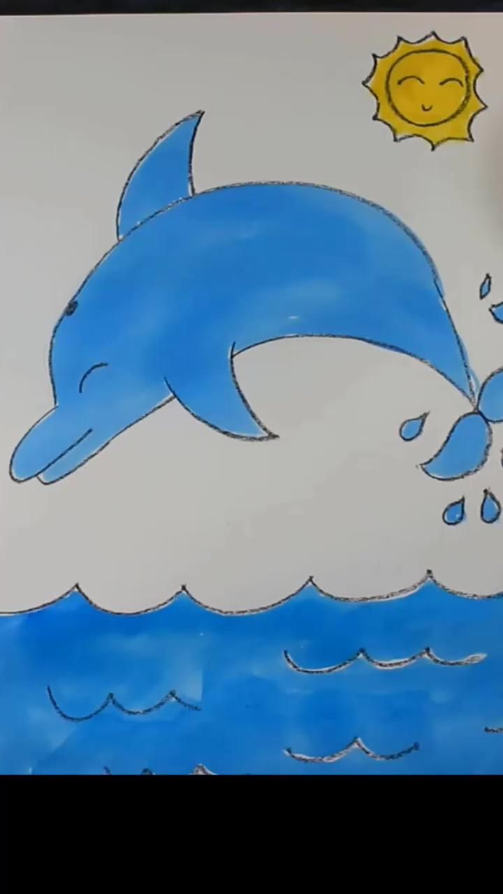 Easy video art project for kids: drawing and watercolor painting a dolphin at sunset | easy technique to little red riding hood for beginners, step by step painting