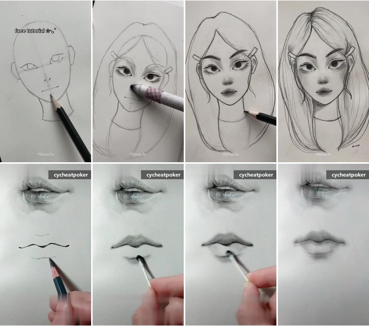 Face tutorial learn to draw with a pencil artist: almaa. fn | realistic drawing technic, realistic sketching technic, realistic painting technic, lip art technics