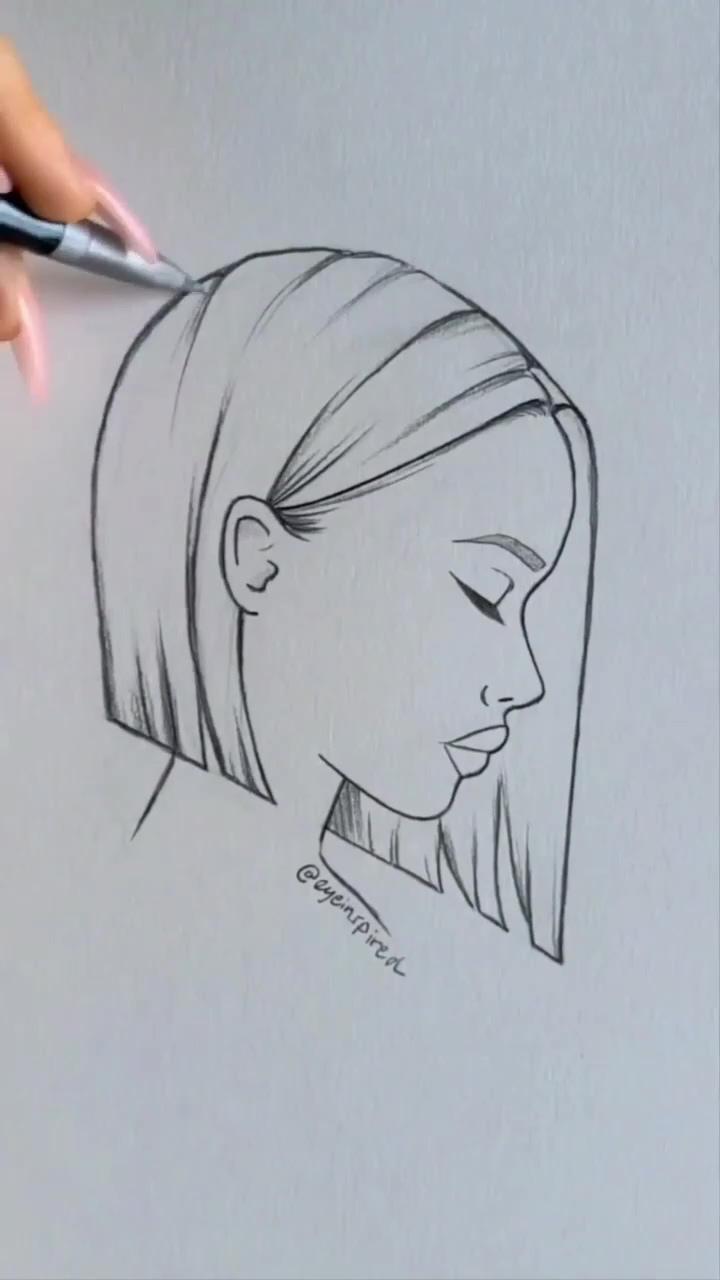 How to draw a bob cut hair | how to draw lips step by step tutorial - easy creative drawing ideas - drawing poses art reference