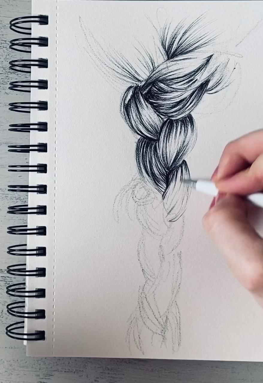 How to draw a braid in 3 simple steps with a ball-point pen: realistic hair drawing | realistic hair drawing