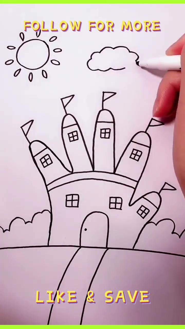 How to draw a castle simple and realistic for kids | simple fish tutorial instructional video