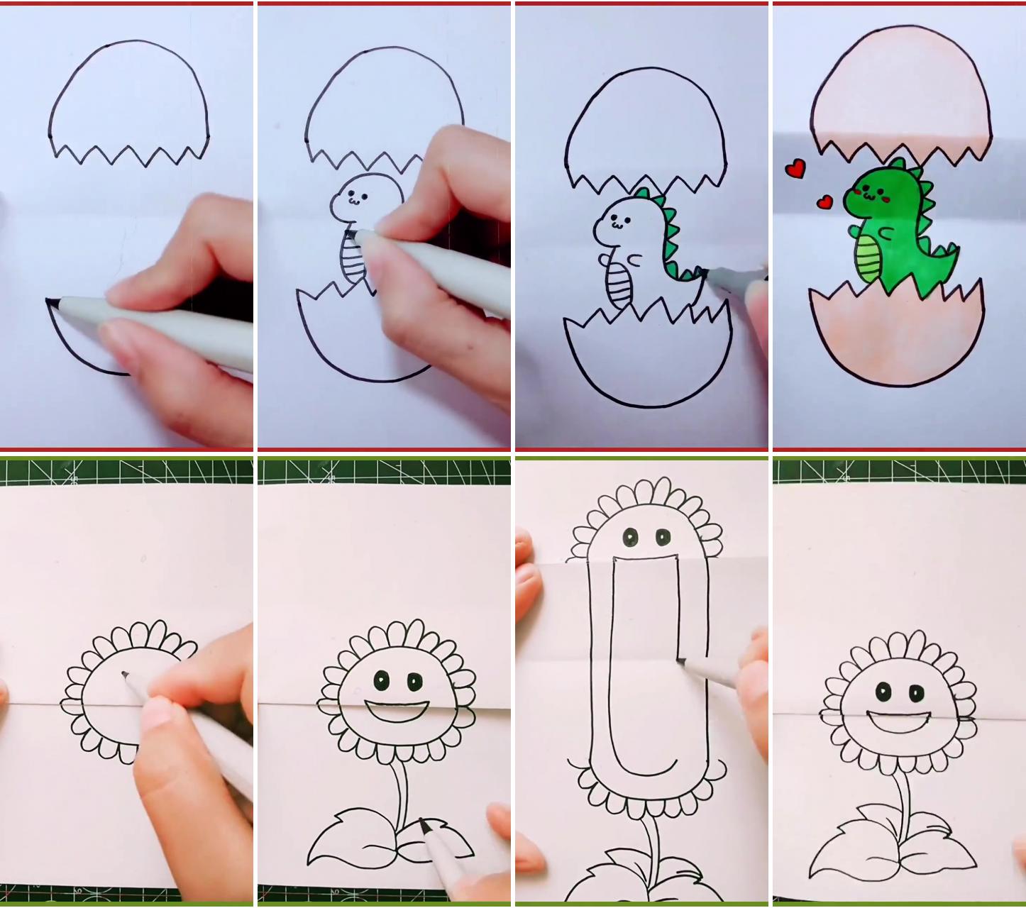 How to draw a cute dinosaurs in a few easy steps | how to draw a cute sunflower in a few easy steps