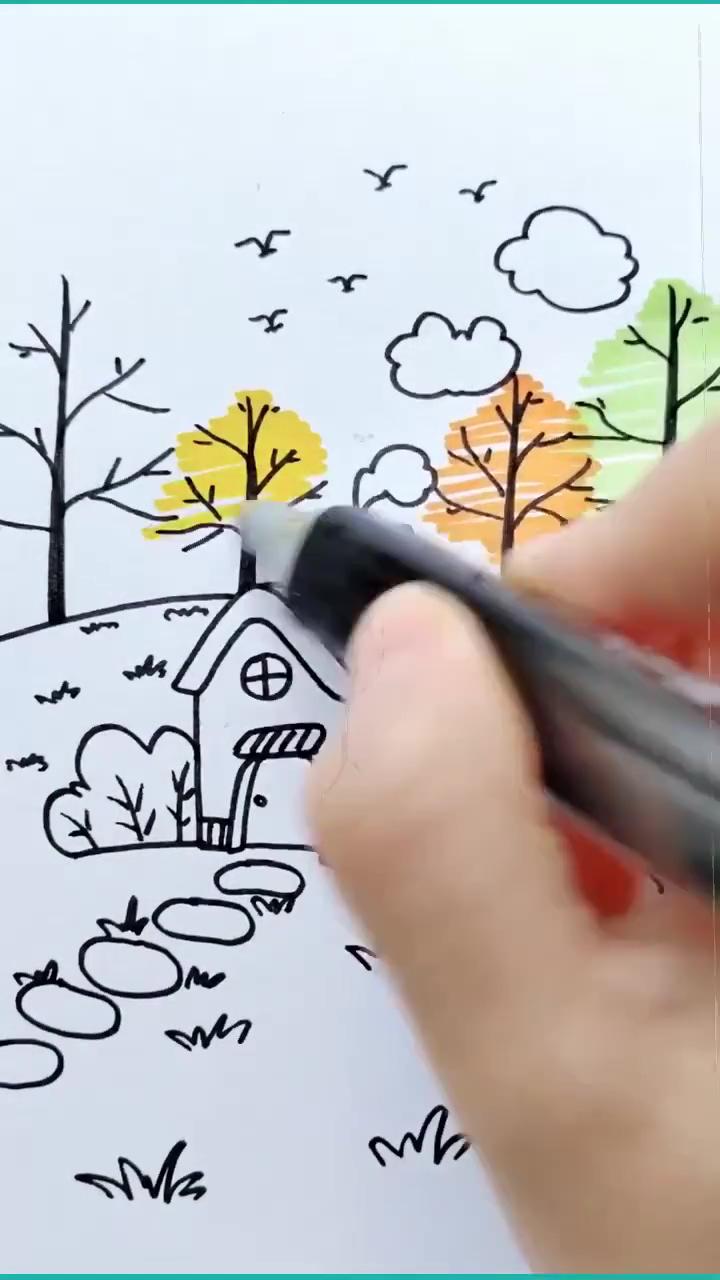 How to draw a house 10 minutes | how to draw bird step by step - learn how to draw