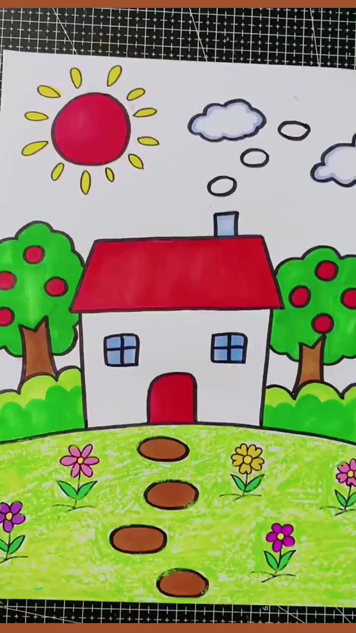 How to draw a house step by step house drawing tutorial | easy how to draw a flowers tutorial and coloring page