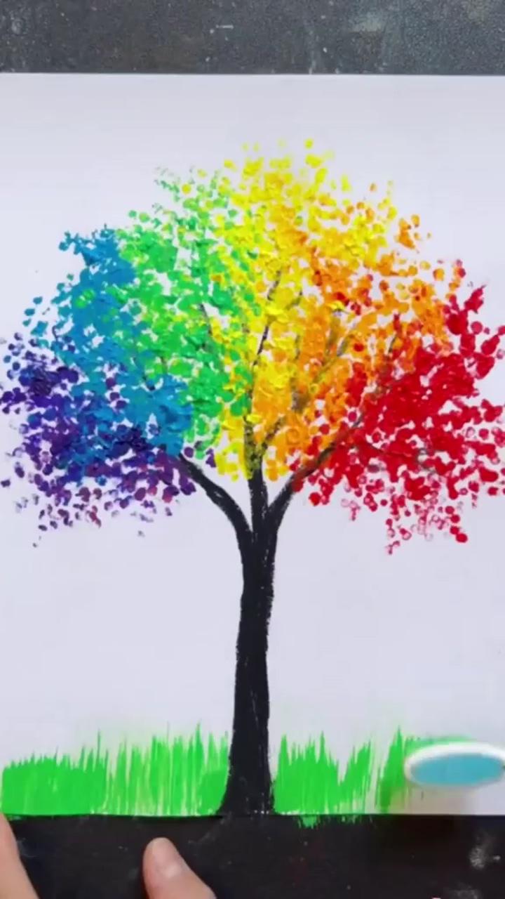 How to draw a tree, drawing lesson for kids, drawing tutorial, rainbow craft, kids summer crafts | drawing art