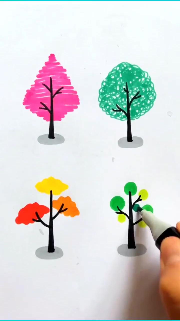 How to draw a trees - easy printable tutorial | kid stick figure