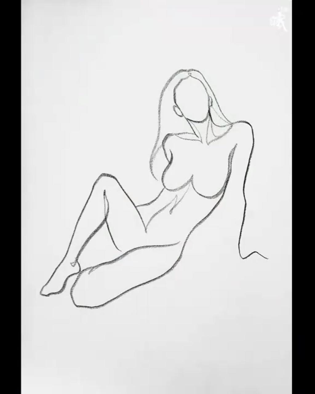 How to draw a woman sitting on the floor with line art | continuous line drawing