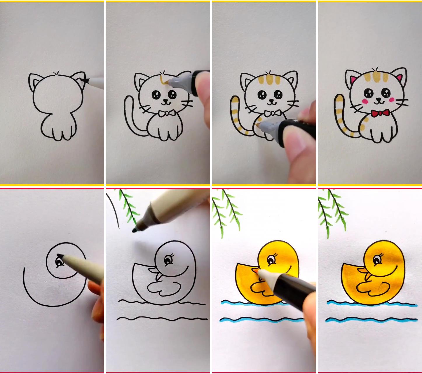 How to draw an easy cat illustration | how to draw a duck easy art tutorial for beginners