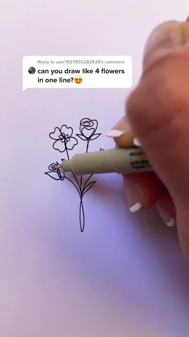How to draw four flowers in one line, flower drawing tutorial, easy drawing guide, simple crafts | drawing art
