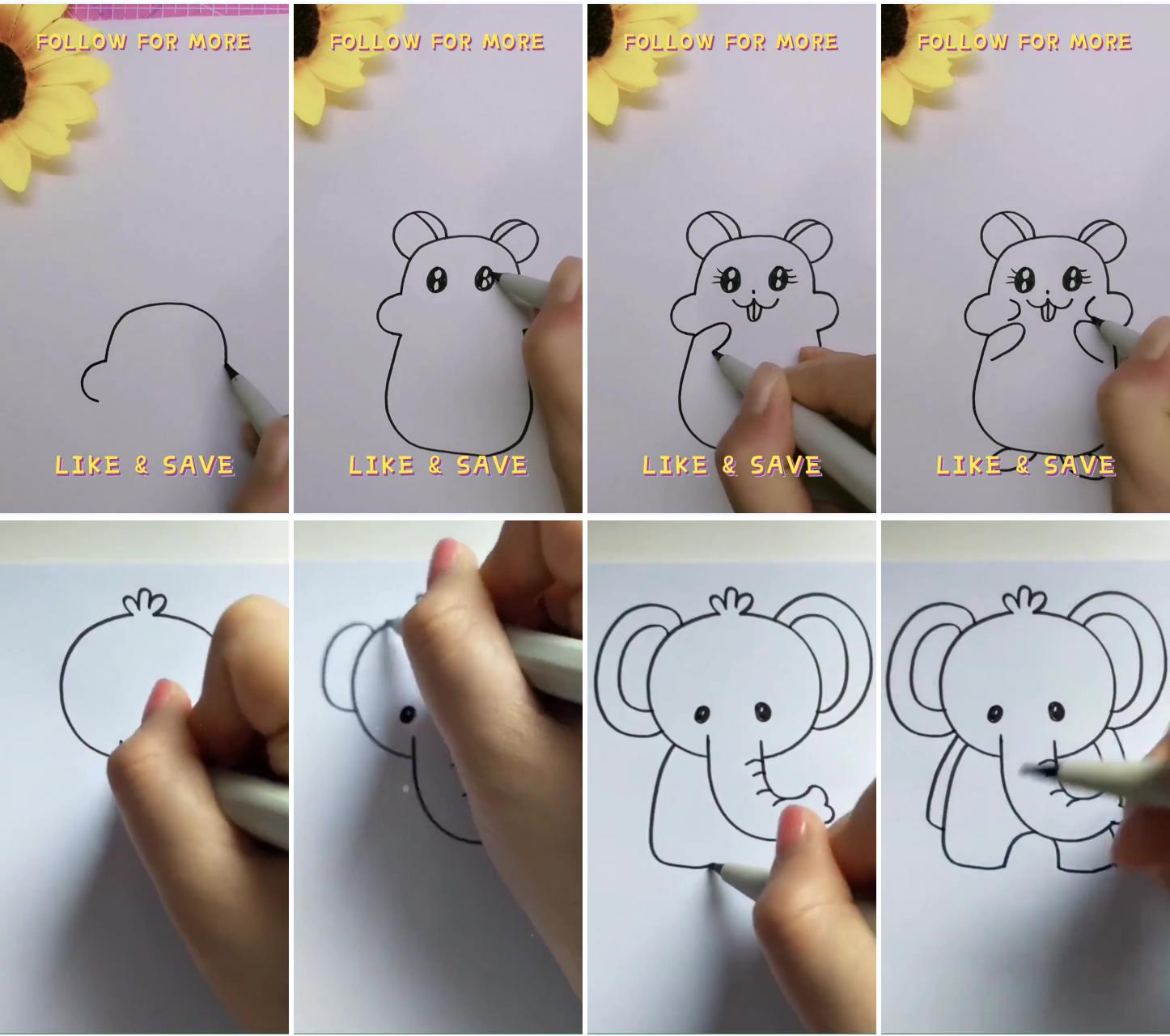 How to draw hamsters : tips and tutorials | how to draw elephant for beginners, 6 examples