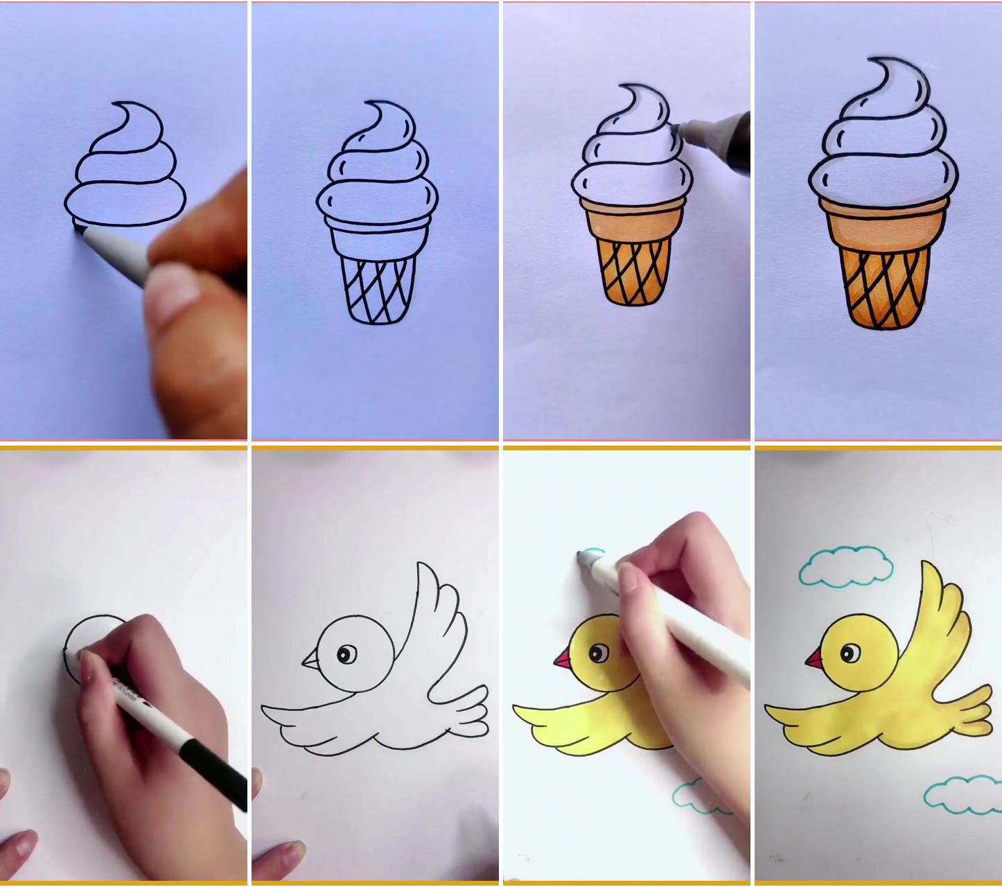 How to draw ice-cream, step by step, drawing guide | simple and easy bird drawings