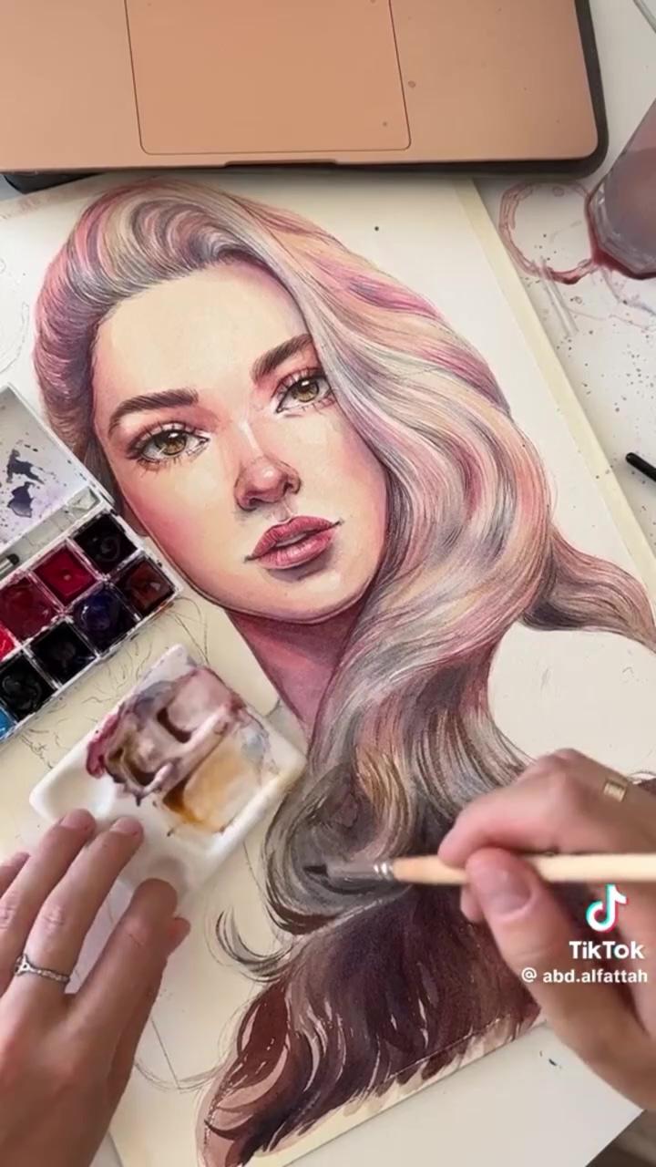 Jasmine. mich on tiktok | watercolor portrait tutorial
