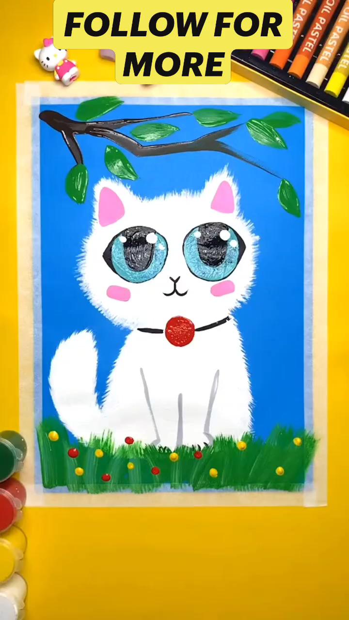 Learn how to draw a cute kitten, easy crafts for kids | crayon art, kids painting idea