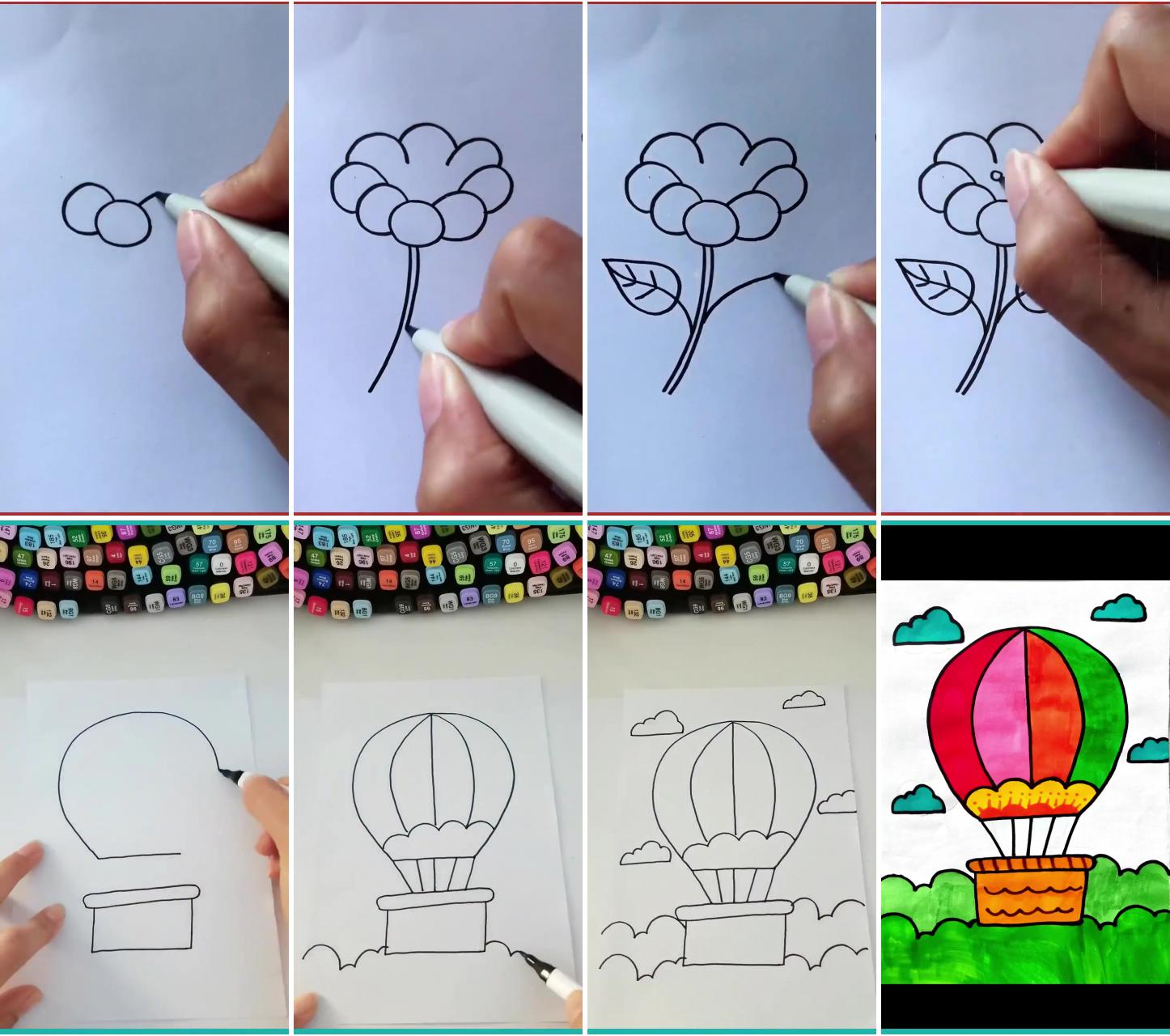 Learn how to draw flowers with fun tutorials | how to draw hot air balloon pictures using simple basic lines