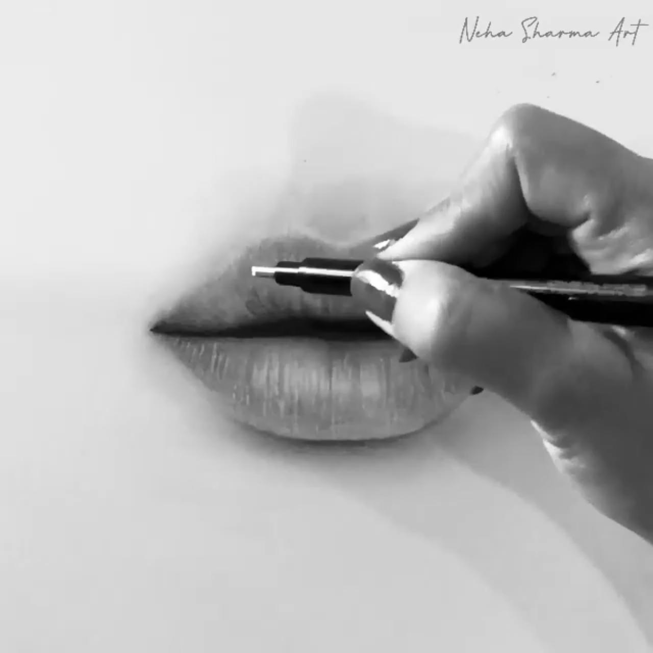 Lip pencil drawing charcoal tutorial art by nehasharma_art | pencil art love