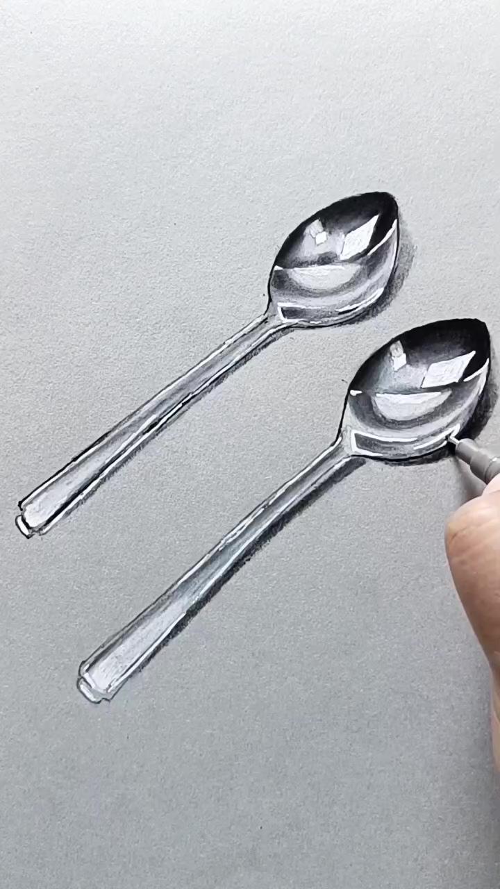 Metallic spoon drawing technic | 3d drawing / eraser
