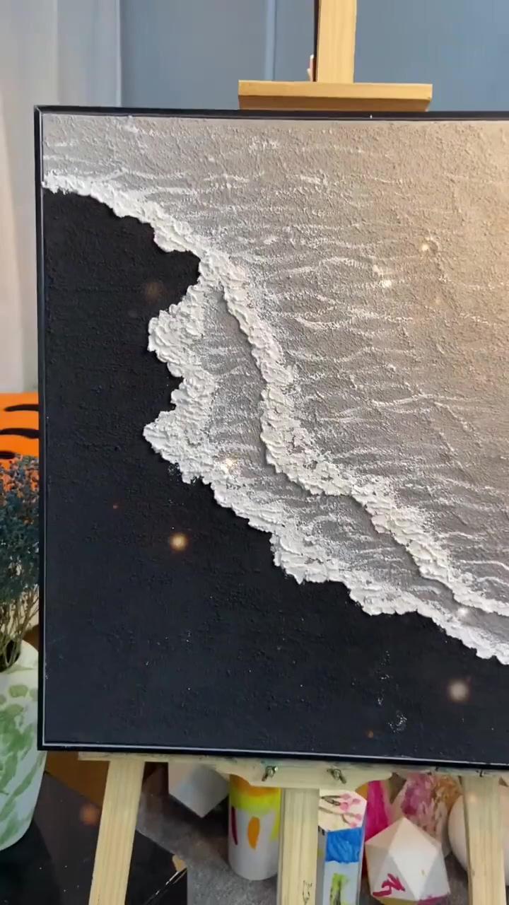 Minimalist 3d ocean waves painting original black and white ocean beach painting | diy abstract canvas art