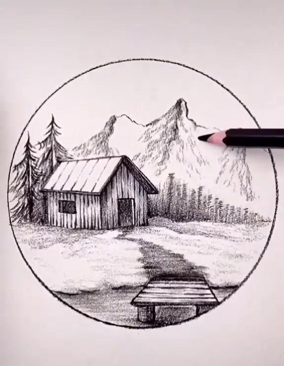 Old farm house drawing | landscape pencil drawings