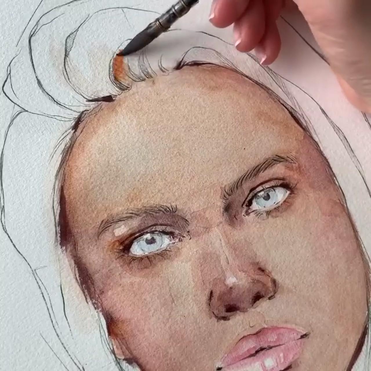 Painting drawing woman face portrait watercolor art | watercolor portrait tutorial