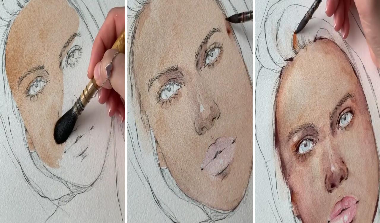Painting drawing woman face portrait watercolor art | watercolor portrait tutorial