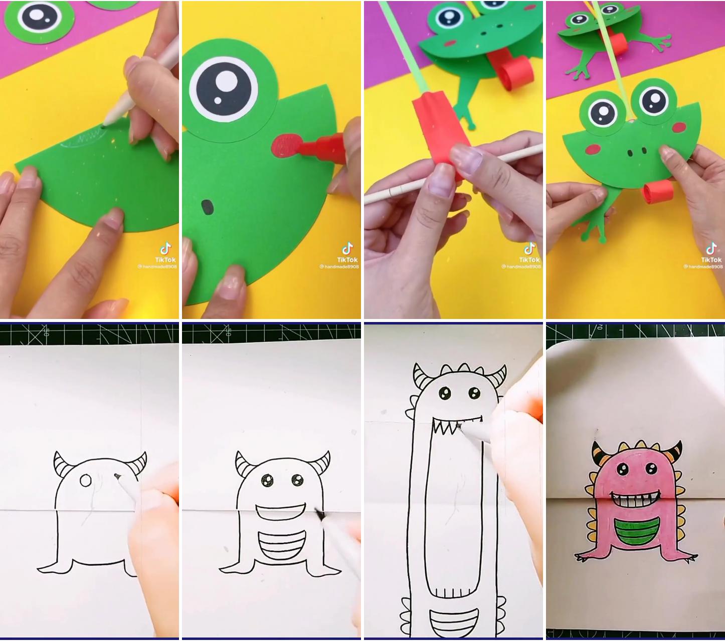 Paper frog toy | learn how to draw a monsters with this super easy step by step drawing tutorial for beginners