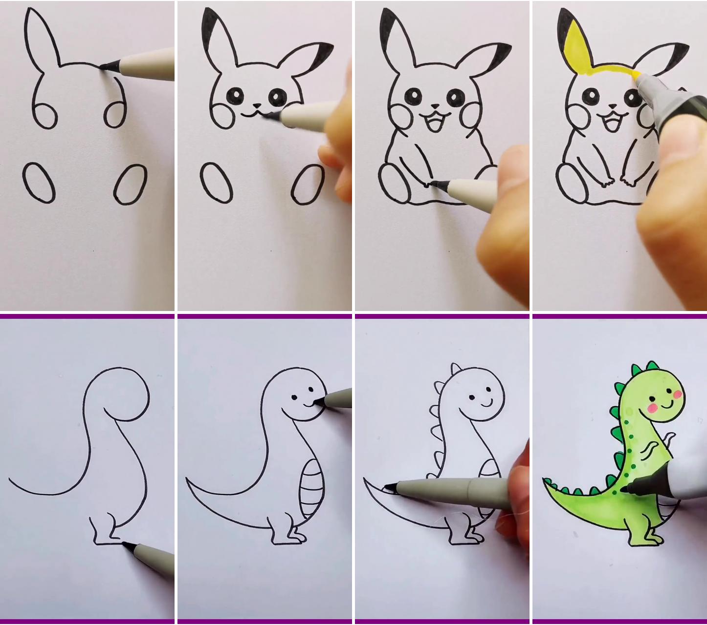 Pikachu | simple and easy dinosaurs drawings