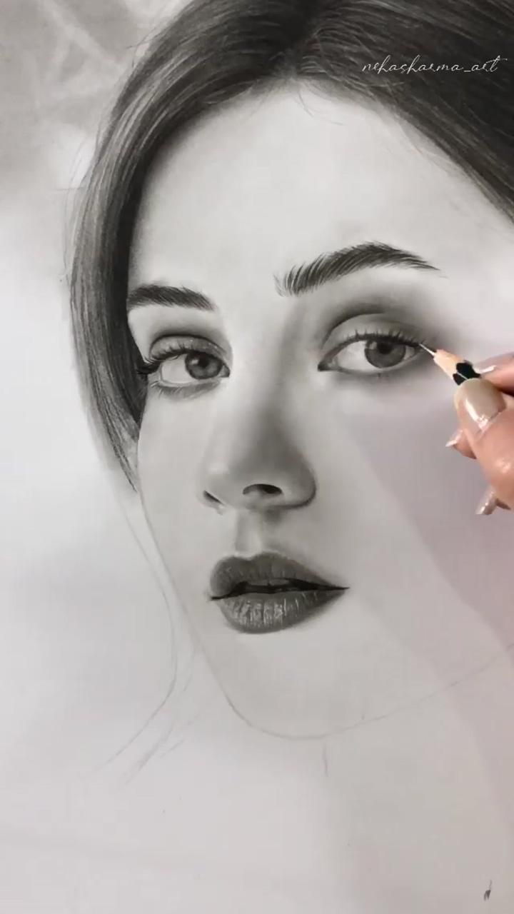 Portrait girl pencil drawing charcoal tutorial art by nehasharma_art | how i draw realistic charcoal drawing, tutorial realistic draw by silviemahdal_art