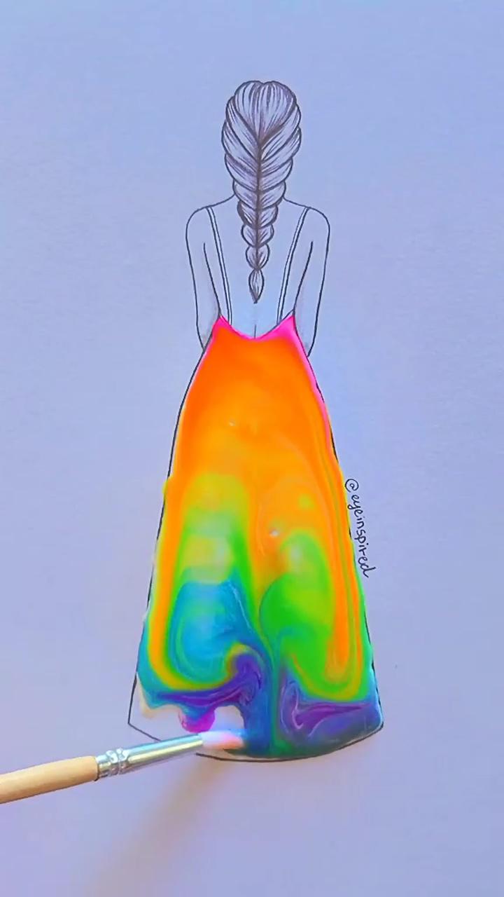 Rainbow paint dress yes or no #art #artwork #paint #painting #satisfying #draw #drawing #fashion | rose drawing