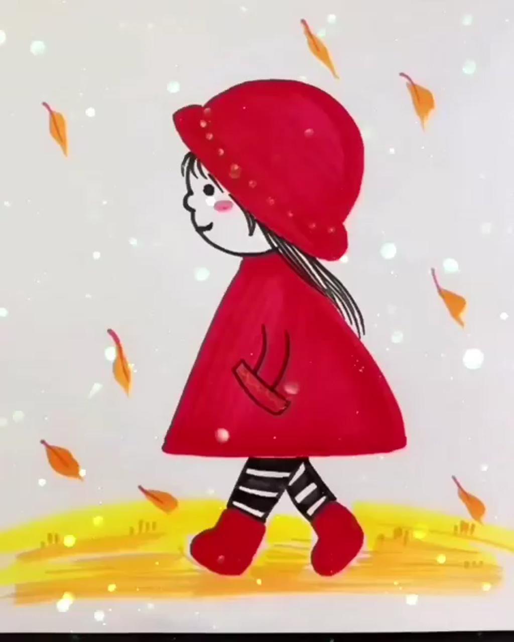 Red girl; easy cartoon drawings