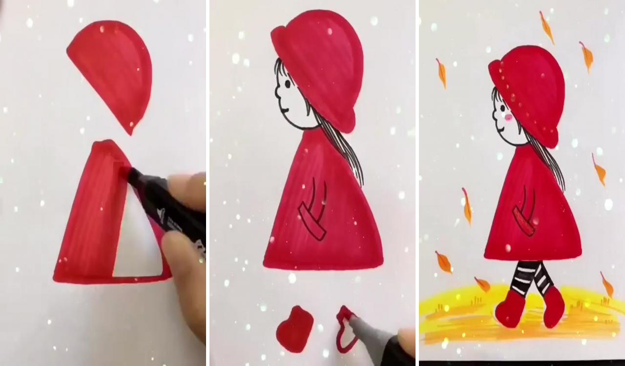 Red girl | easy cartoon drawings