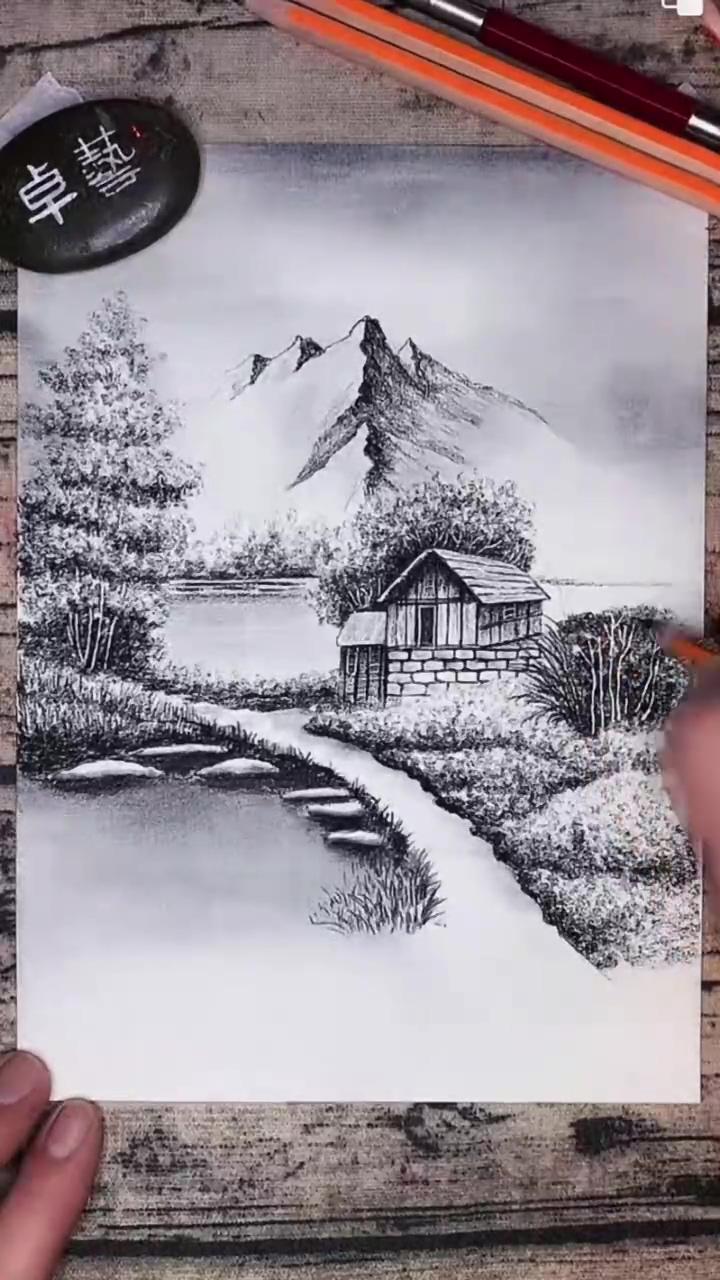 Step by step pencil drawing tutorial | easy pine tree watercolor illustration