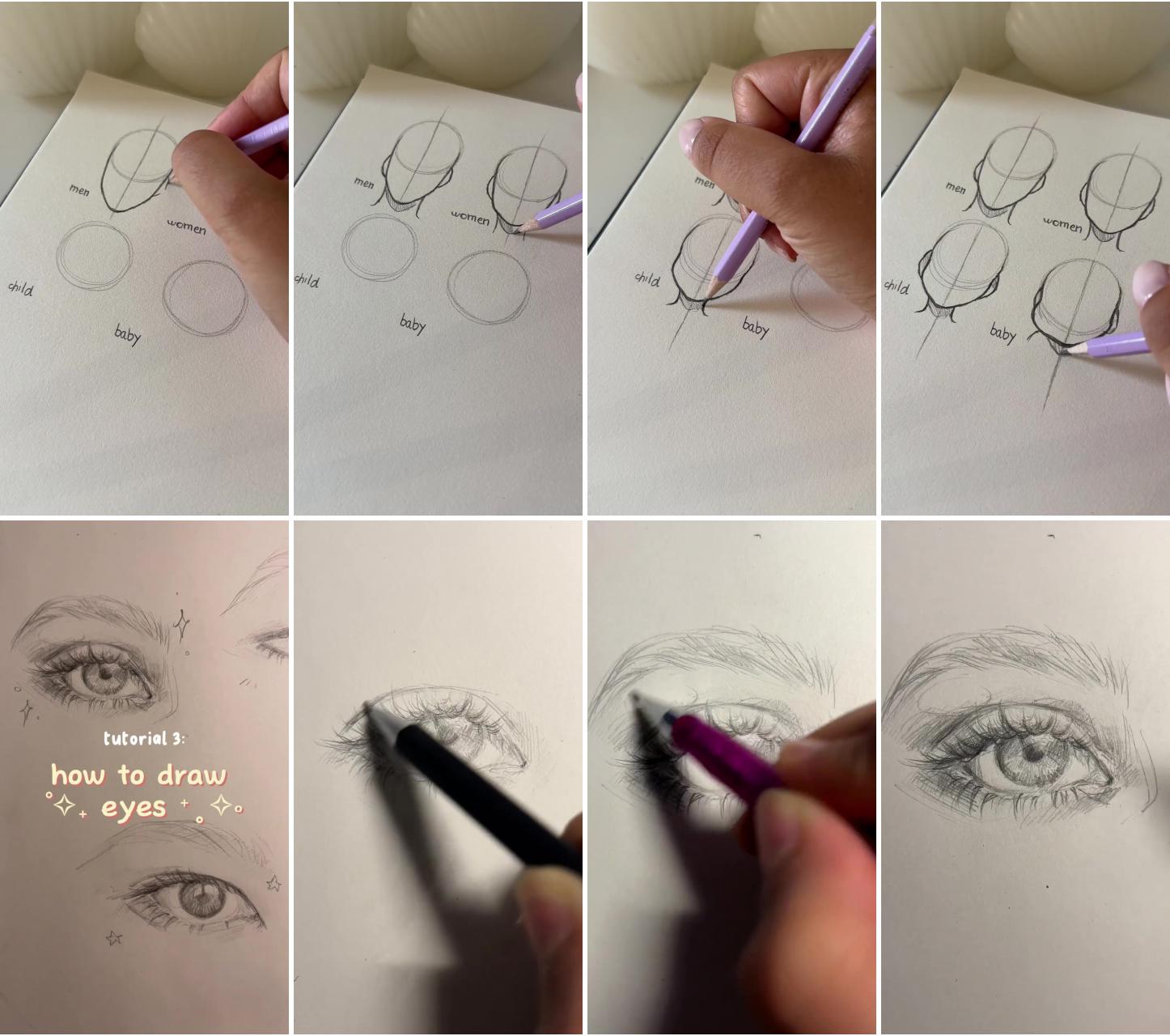 Tutorial of different faces | how to draw eyes - traditional art - eye tutorial
