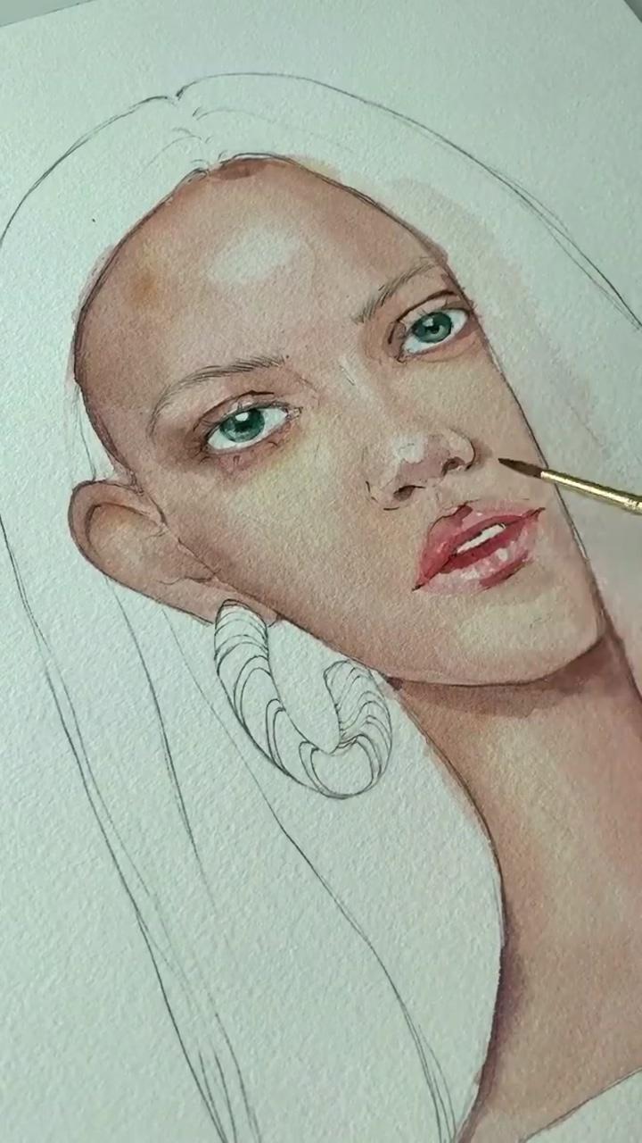 Watercolor drawing woman face portrait drawing | watercolor art face